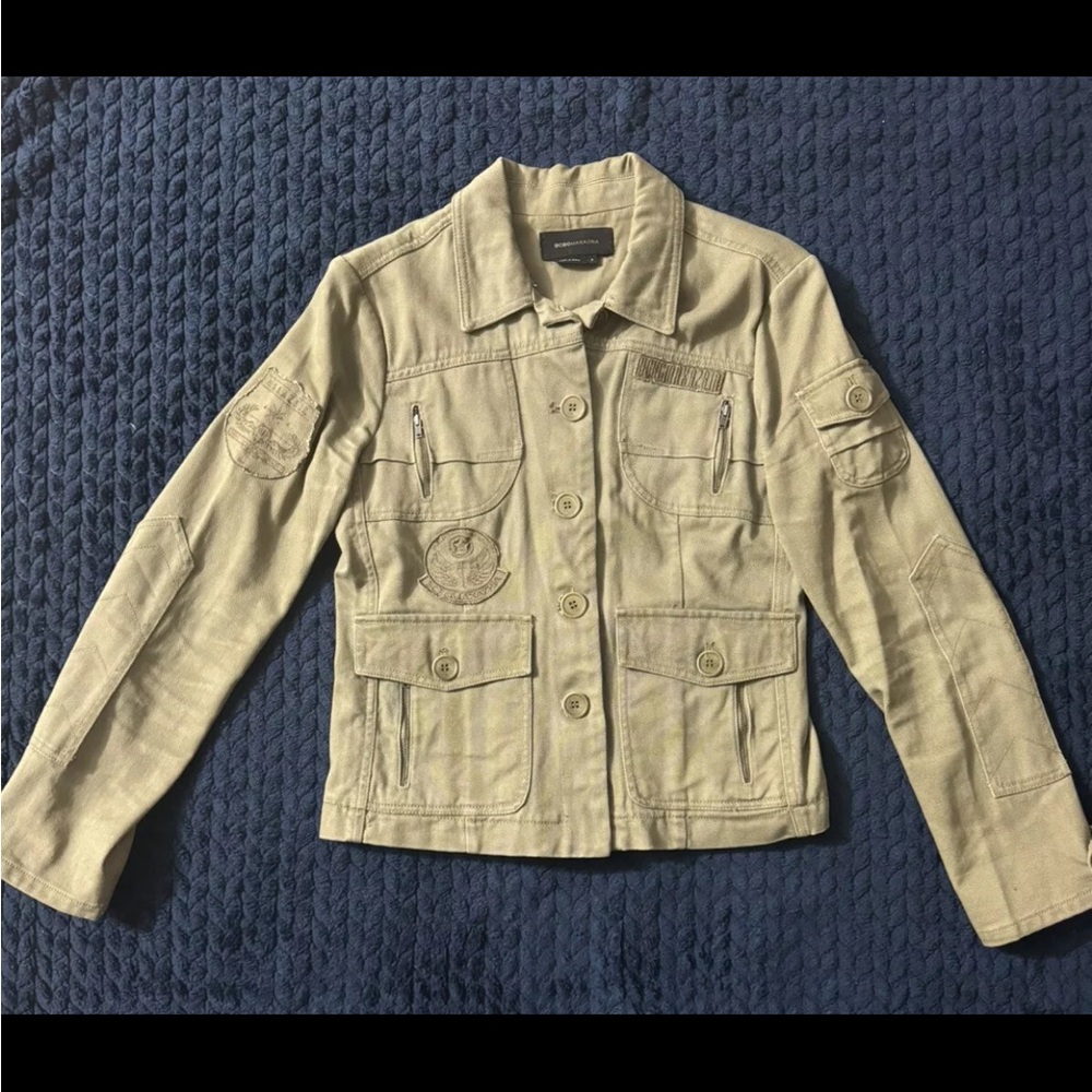 BCBG MAXAZRIA Women’s Denim Military Style Jacket Patches Size‎ Small